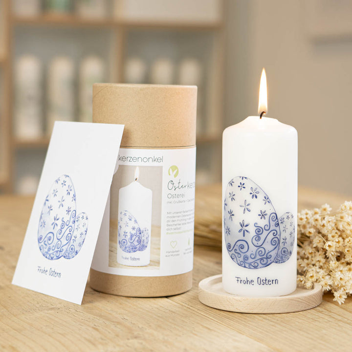 Osterkerze Osterei mit Grußkarte und Geschenkbox