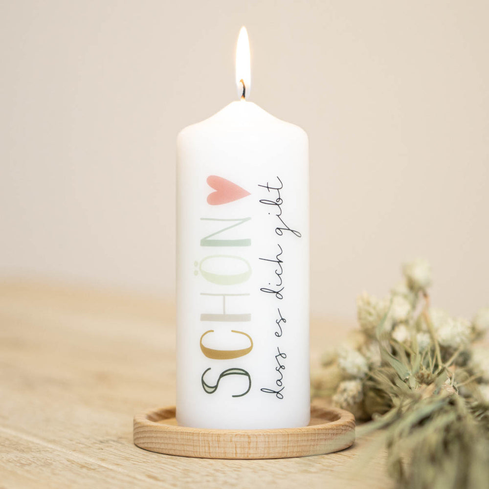 Geschenkkerze mit dem Aufdruck Schön, dass es dich gibt
