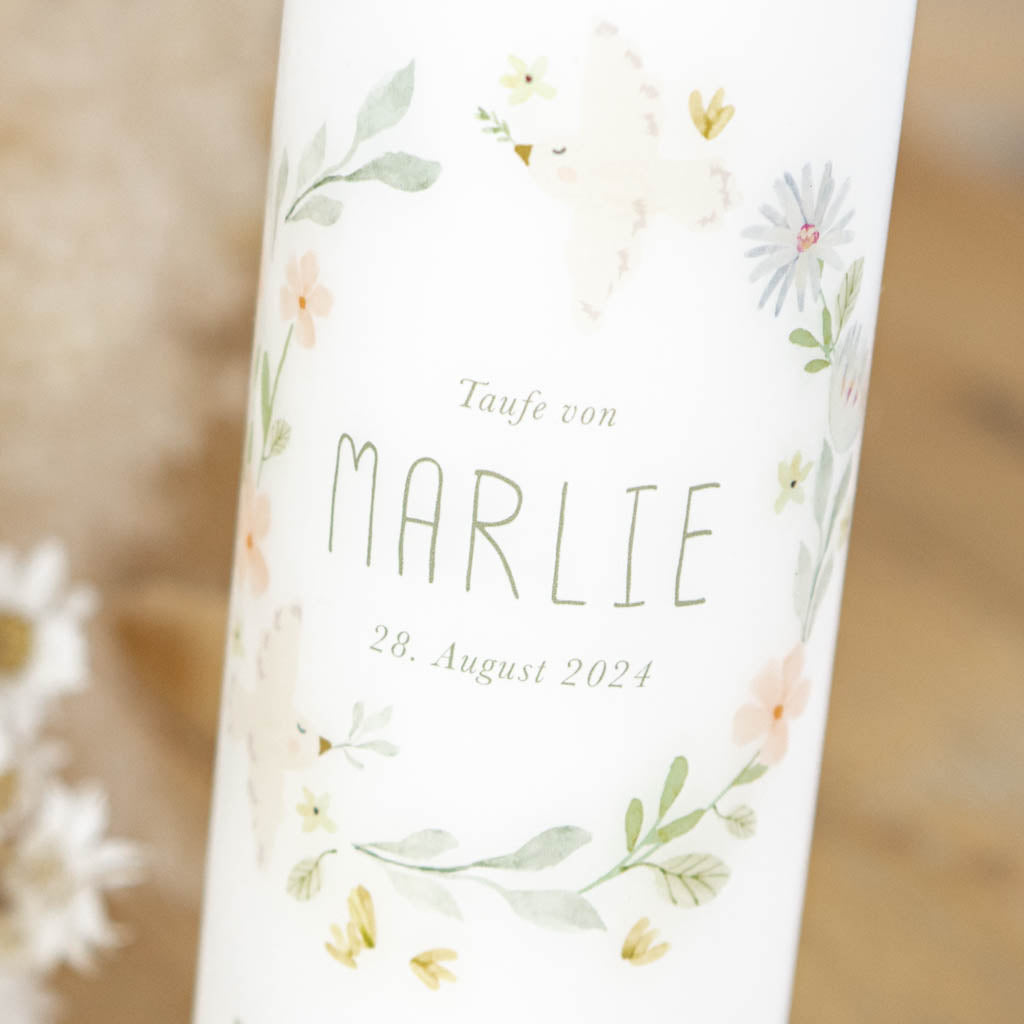 Taufkerze Blütenkranz Marlie in Pastell