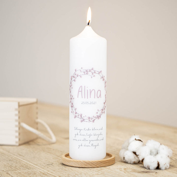 Taufkerze Blumenkranz Alina