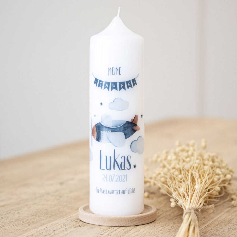 Taufkerze Lukas als Altarkerze in Weiß