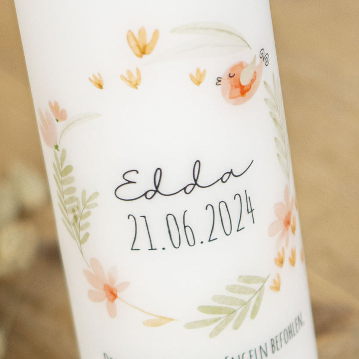 Taufkerze Blumen Vogel Edda