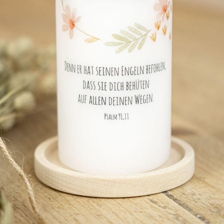 Taufkerze modern Blumen Taufspruch