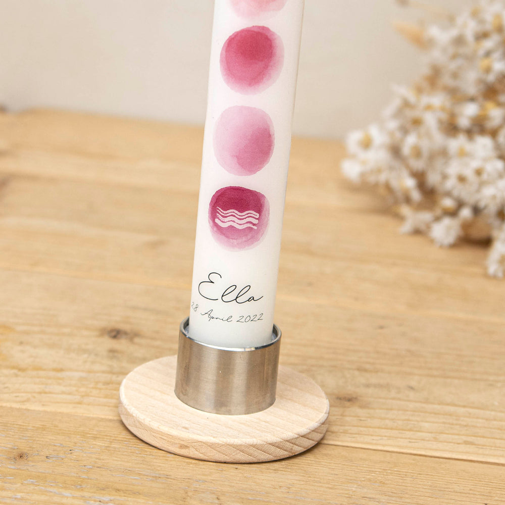 Personalisierte Taufkerze Aquarell mit Name und Taufdatum, Detailaufnahme