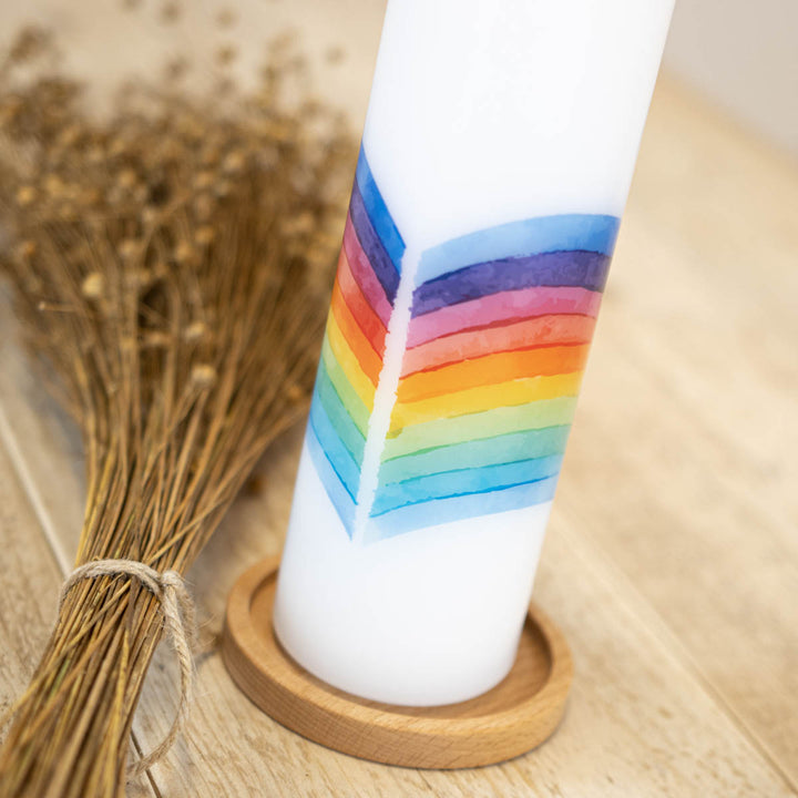 Rückseite der Taufkerze Regenbogen