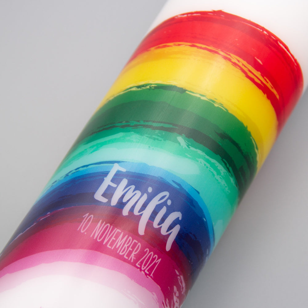 Taufkerze Regenbogen Emilia mit Taufdatum