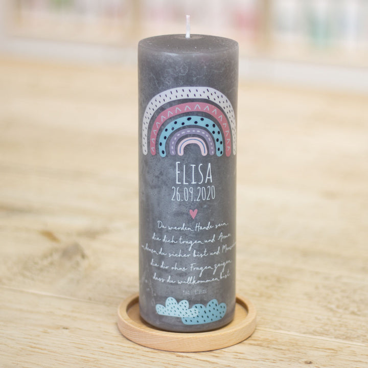 Taufkerze Regenbogen - Eva und Till Rustic Grau