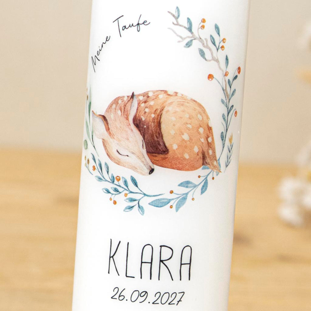 Taufkerze Reh Klara Blumenkranz