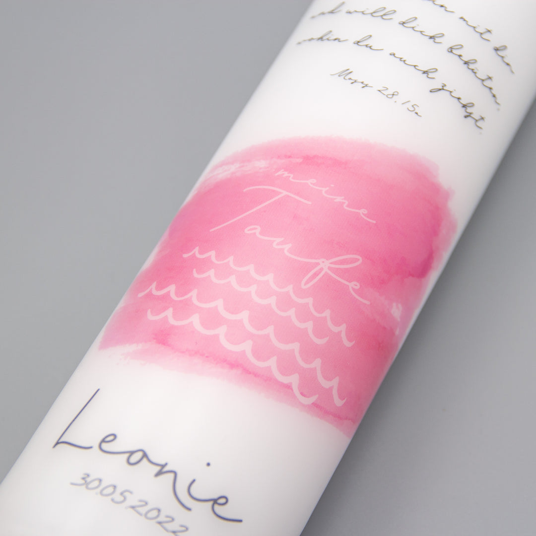 Taufkerze rosa - Leonie Wellen und Wasserfarbe