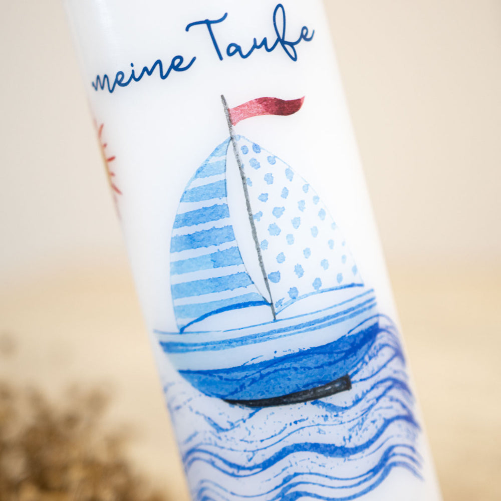 Taufkerze Junge Boot