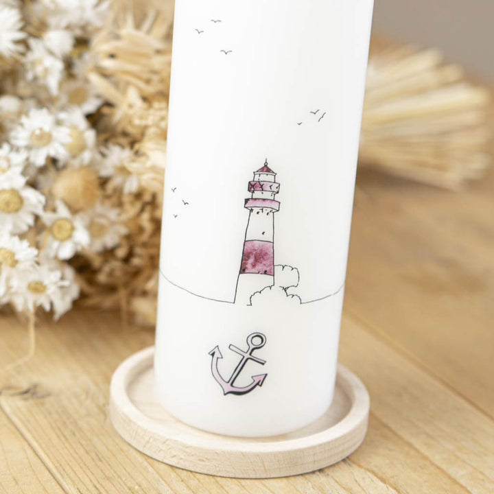 Taufkerze mit Leuchtturm und Anker