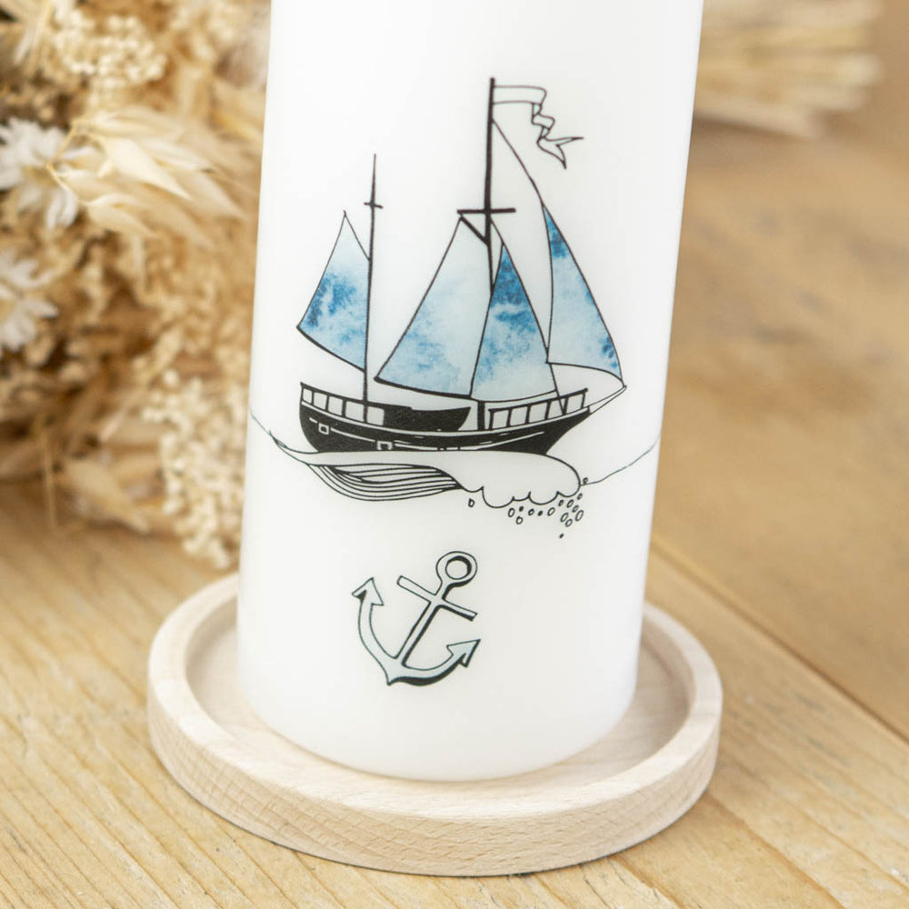 Taufkerze Boot in Blau Altarkerze 25cm