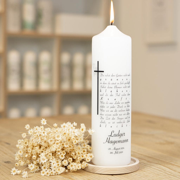 Trauerkerze Kreuz und Spruch