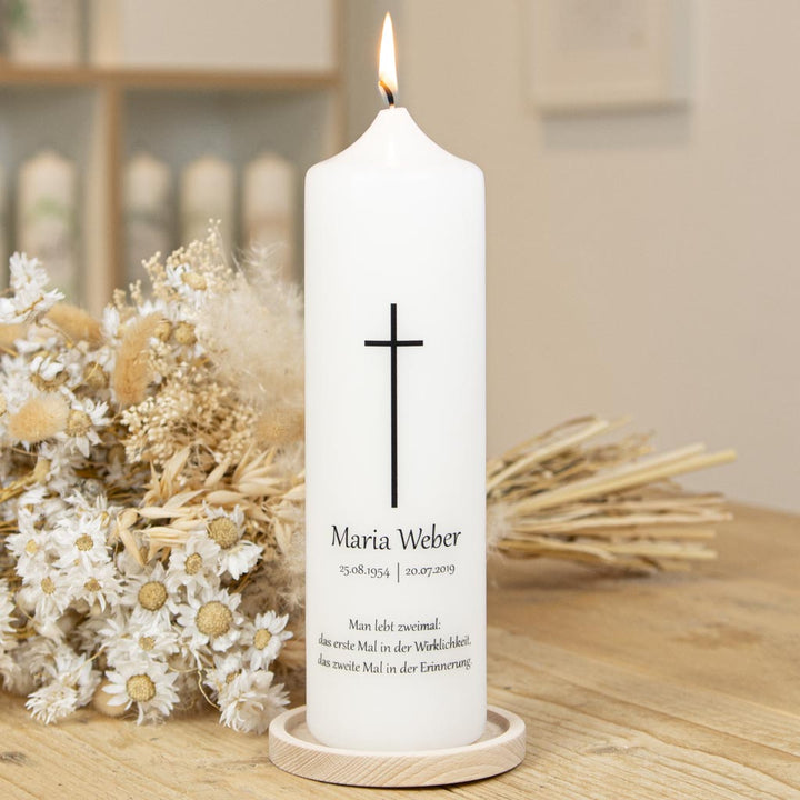 Trauerkerze Kreuz und Trauerspruch