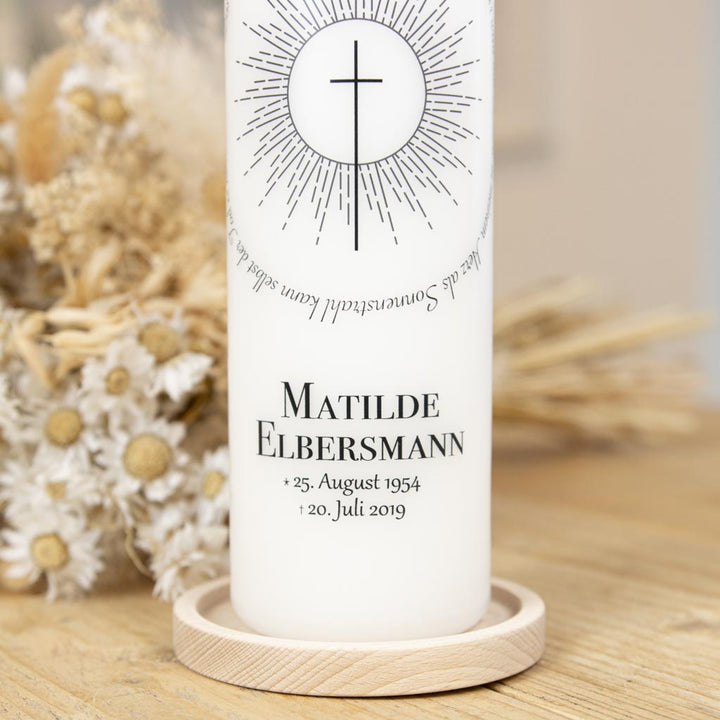 Trauerkerze klassisch mit Kreuz als Motiv