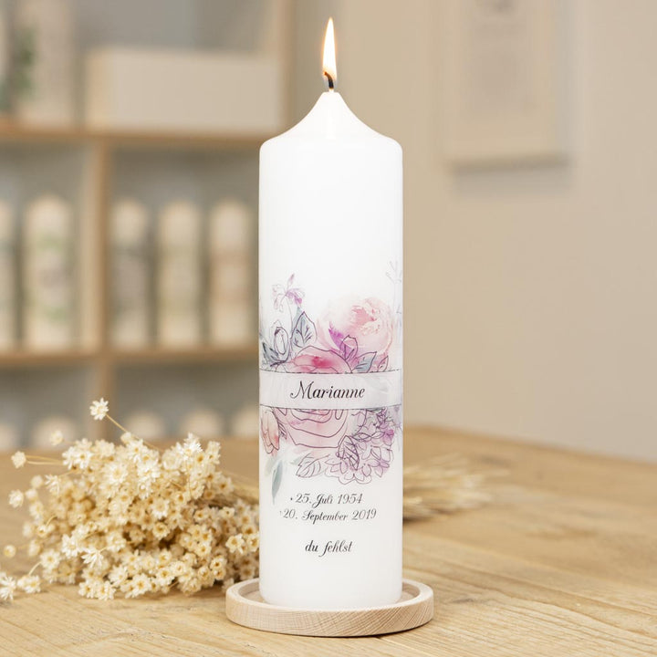 Trauerkerze Rose und Banderole